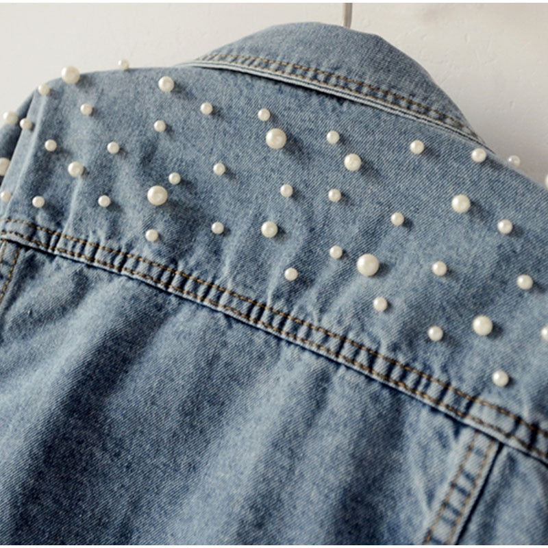 Dámska džínsová bunda s perlami