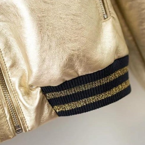Dámska koženková zlatá bunda