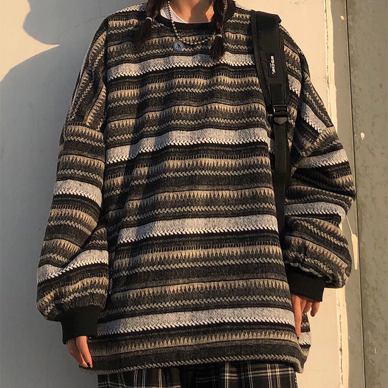Dámsky oversized sveter s pruhmi